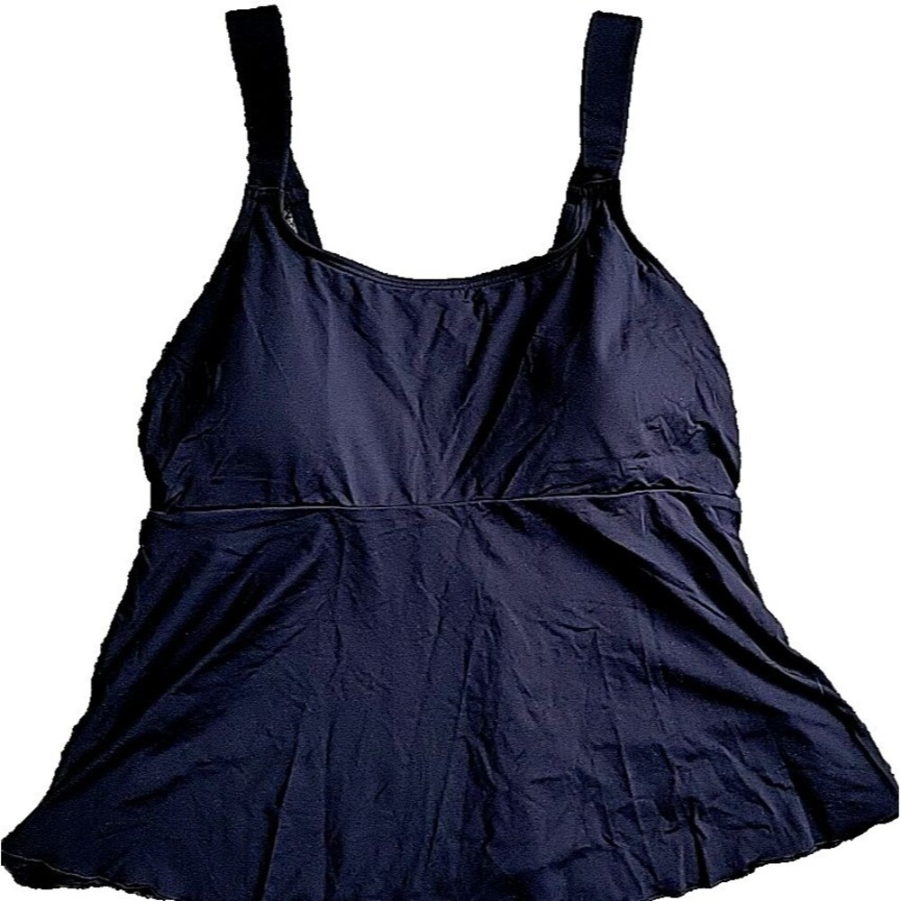 Swim Top Large L/P 14-16 Black Scoop Neck Flutter Solid Padded Lands End S41